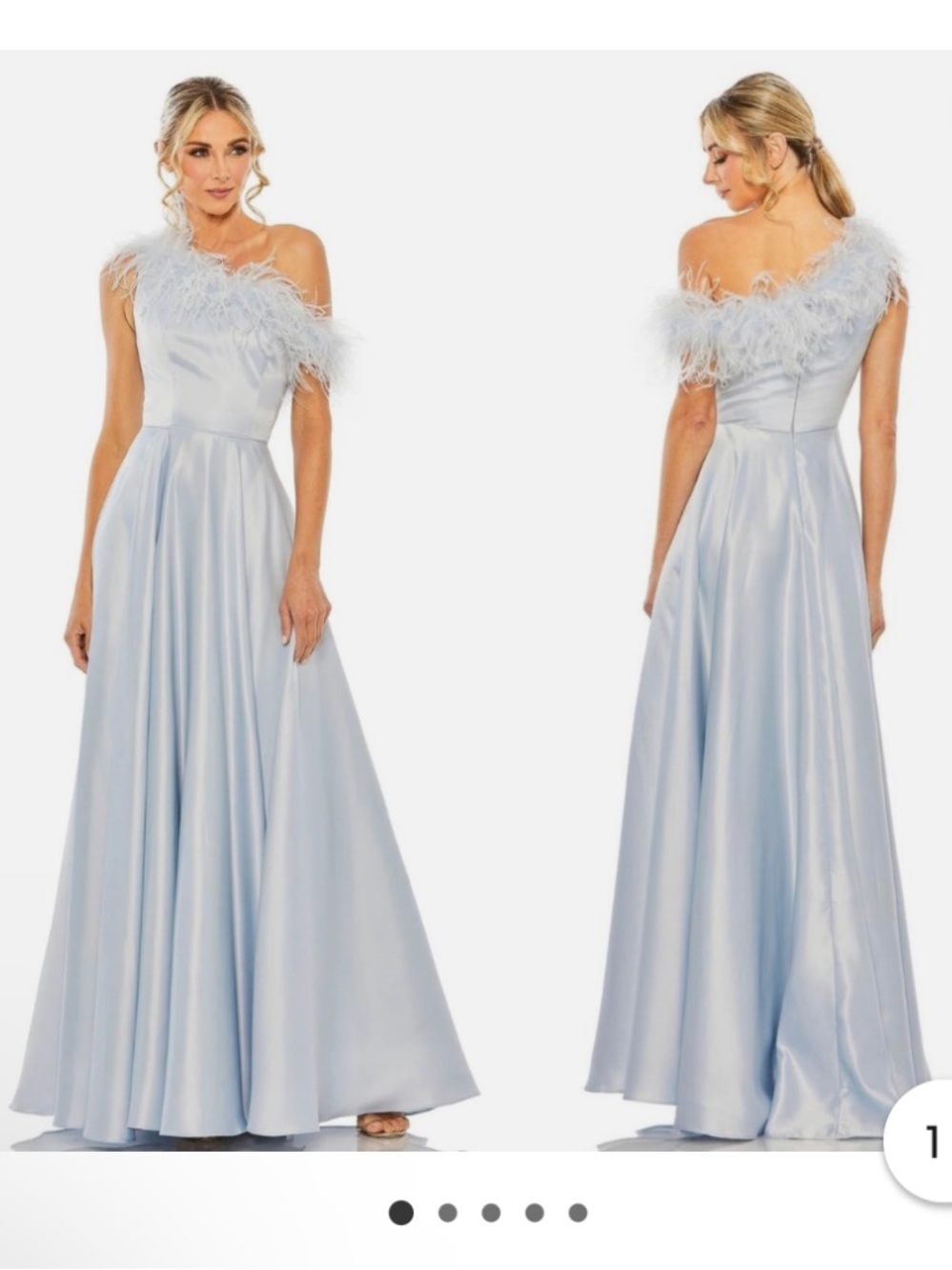 NWT Mac Duggal 11684 Asymmetrical Feather Trim A-Line Gown in Powder Blue Size 6